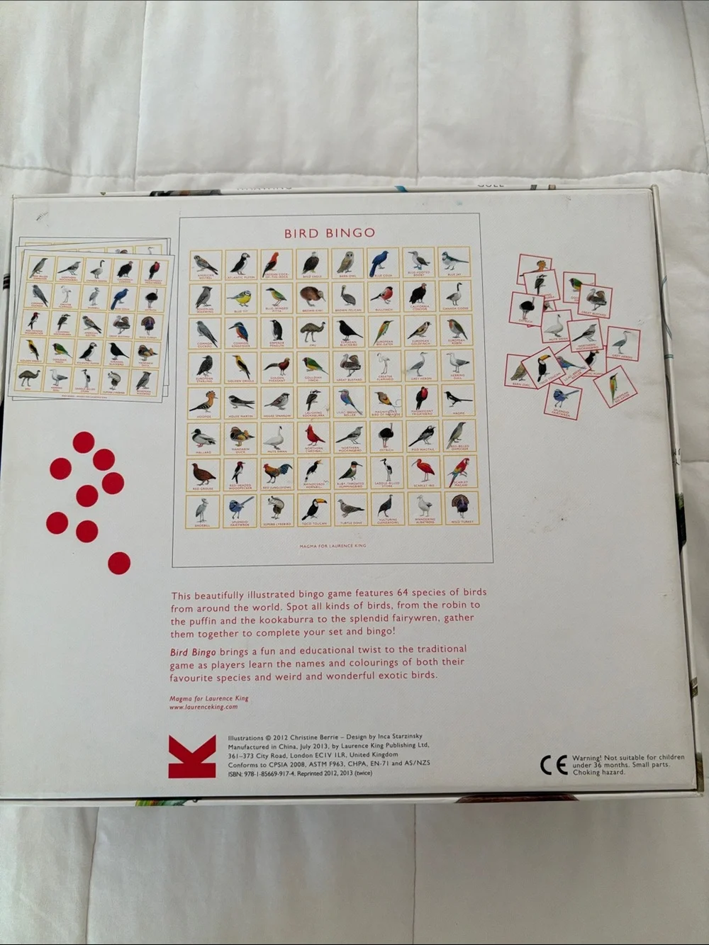 Anthropologie Bird Bingo Game - Illustrated Bird Matching Game (White & Red)